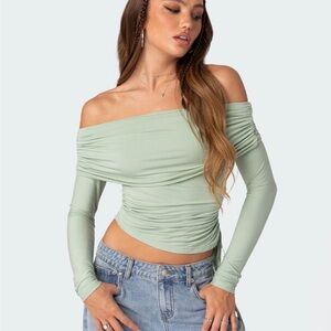 Edikted Green Gathered Fold Over Drawstring Top size S new never worn w tags